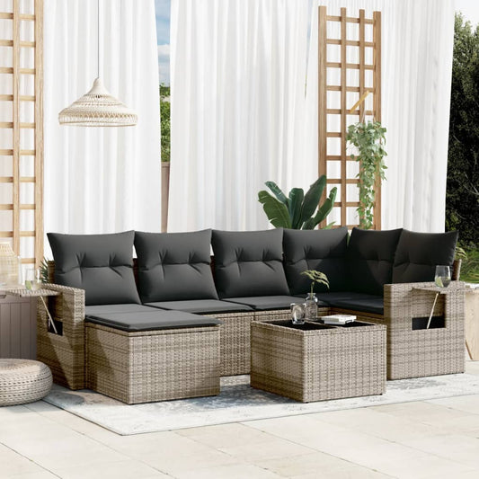 Set Divani da Giardino 7 pz con Cuscini Grigio in Polyrattan - homemem39