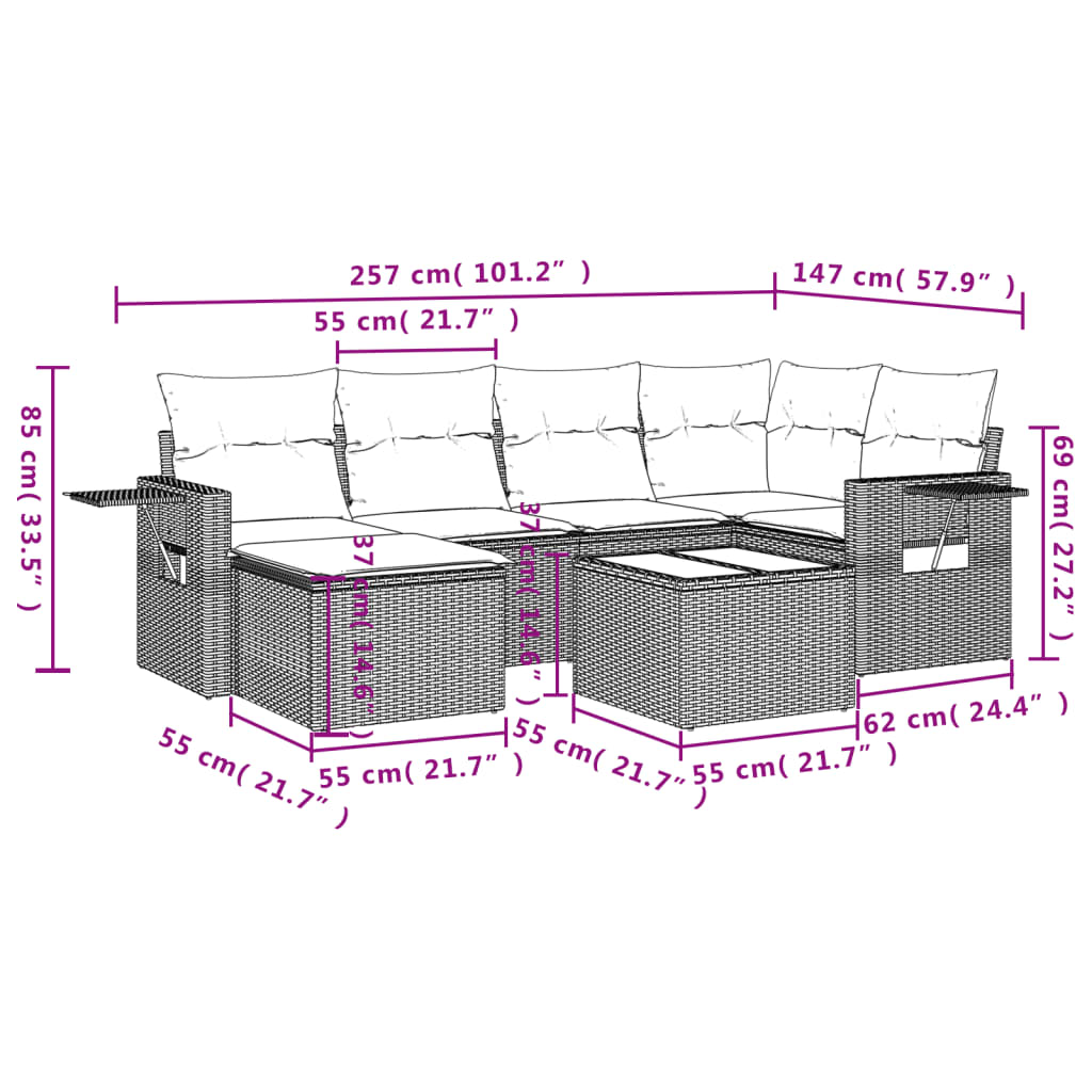 Set Divani da Giardino 7 pz con Cuscini Grigio in Polyrattan | homemem39