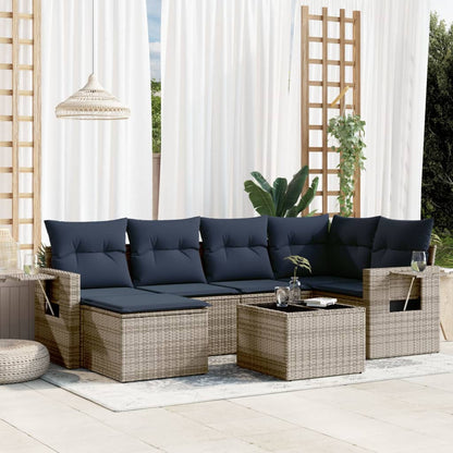 Set Divani da Giardino 7 pz con Cuscini Grigio in Polyrattan | homemem39
