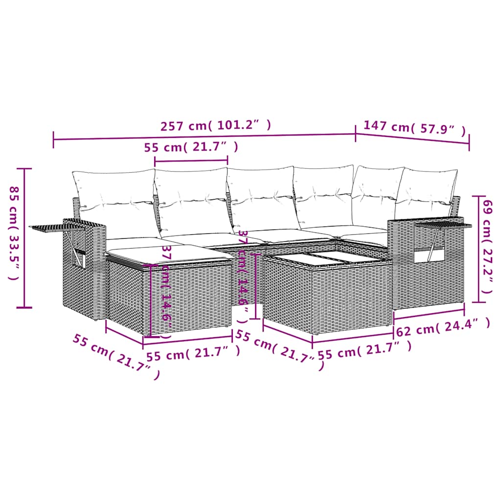 Set Divani da Giardino 7pz con Cuscini Grigio Chiaro Polyrattan | homemem39