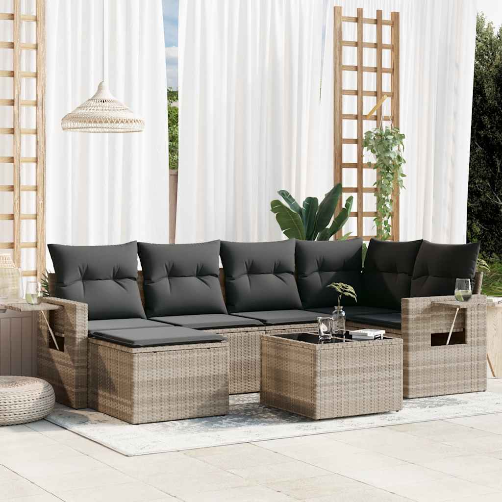 Set Divani da Giardino 7pz con Cuscini Grigio Chiaro Polyrattan | homemem39