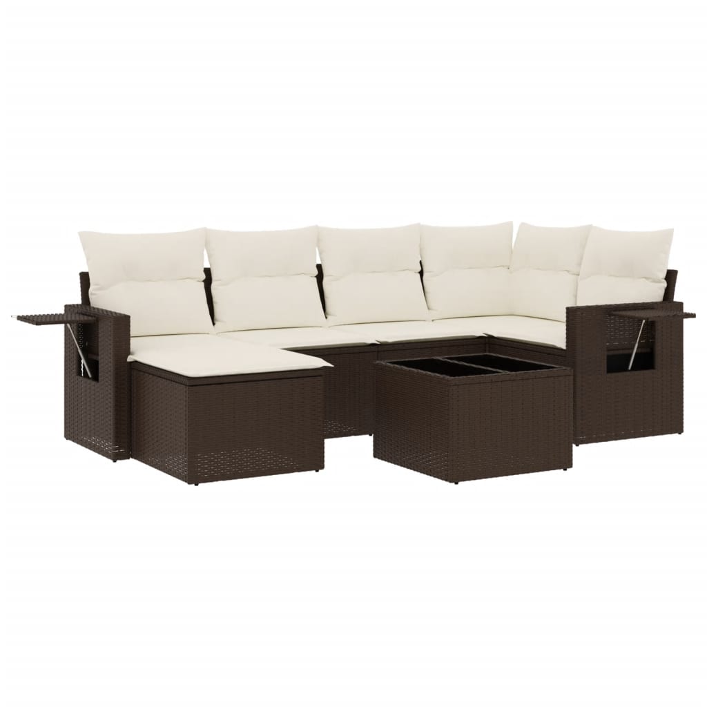 Set Divani da Giardino 7 pz con Cuscini Marrone in Polyrattan | homemem39