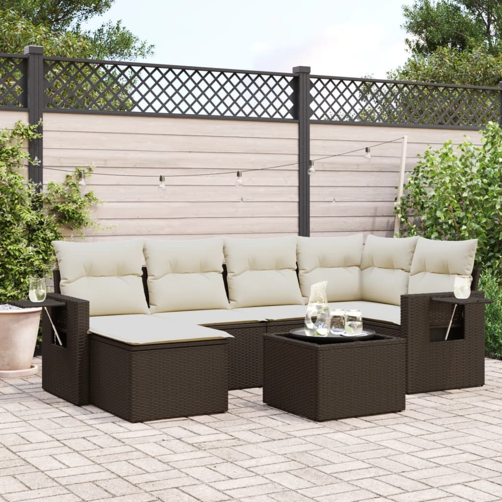 Set Divani da Giardino 7 pz con Cuscini Marrone in Polyrattan | homemem39