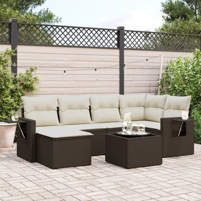 Set Divani da Giardino 7 pz con Cuscini Marrone in Polyrattan - homemem39