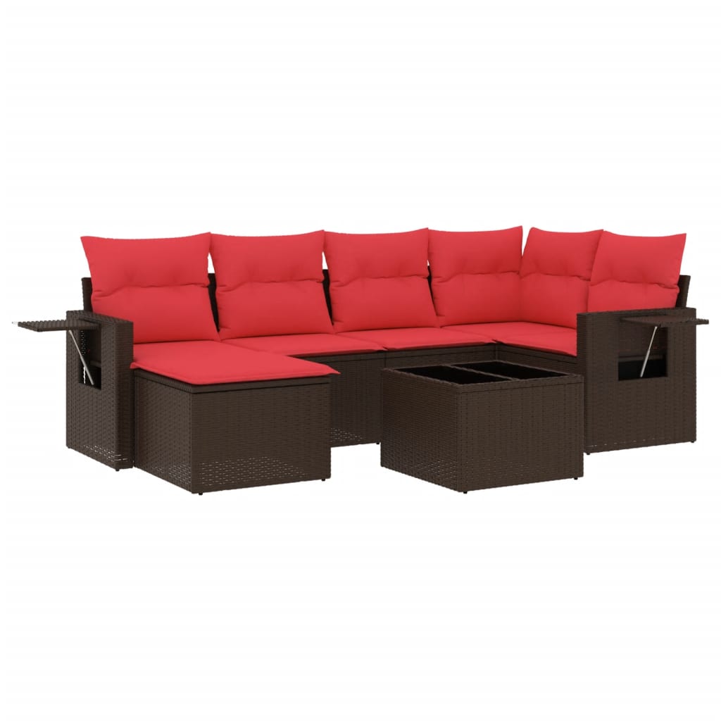 Set Divani da Giardino 7 pz con Cuscini Marrone in Polyrattan | homemem39