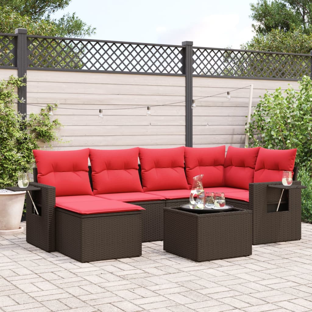 Set Divani da Giardino 7 pz con Cuscini Marrone in Polyrattan | homemem39