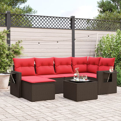 Set Divani da Giardino 7 pz con Cuscini Marrone in Polyrattan | homemem39