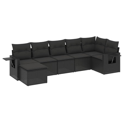 Set Divani da Giardino con Cuscini 7pz Nero Polyrattan | homemem39