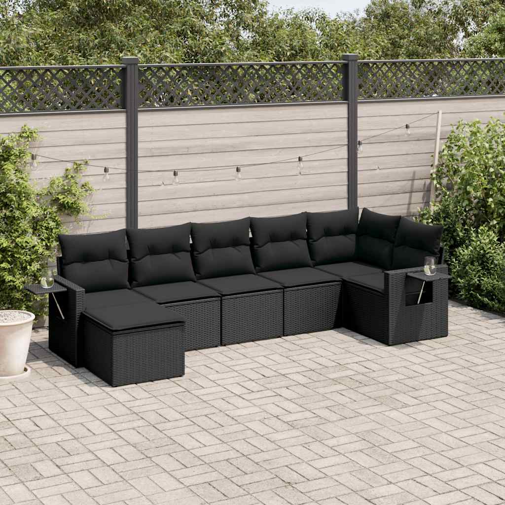 Set Divani da Giardino con Cuscini 7pz Nero Polyrattan | homemem39