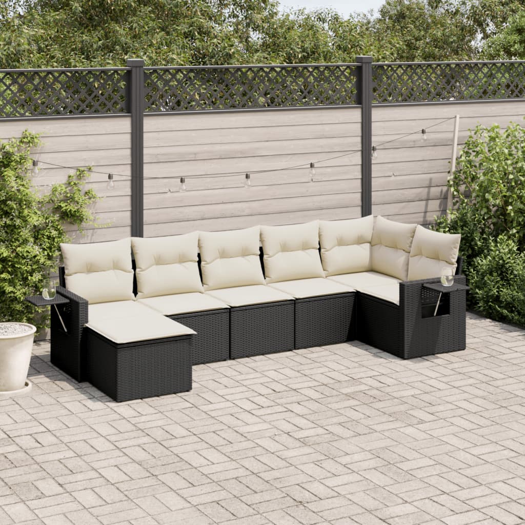 Set Divani da Giardino con Cuscini 7pz Nero Polyrattan | homemem39