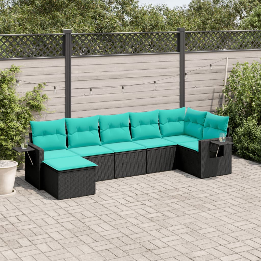 Set Divani da Giardino 7 pz con Cuscini Nero in Polyrattan | homemem39