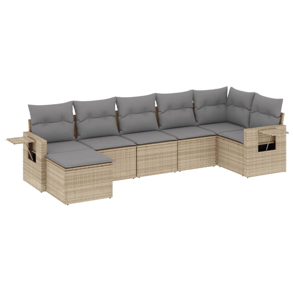 Set Divani da Giardino 7 pz con Cuscini Beige in Polyrattan | homemem39