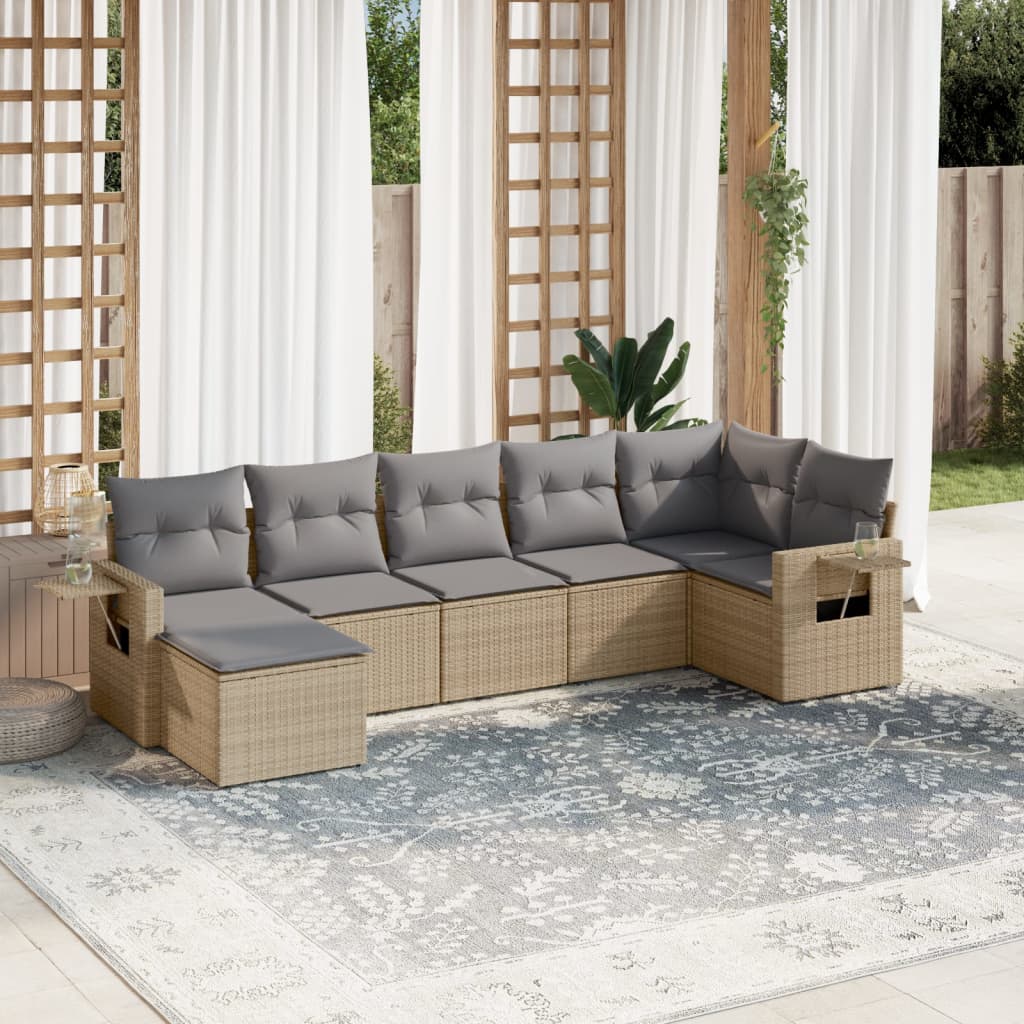 Set Divani da Giardino 7 pz con Cuscini Beige in Polyrattan - homemem39