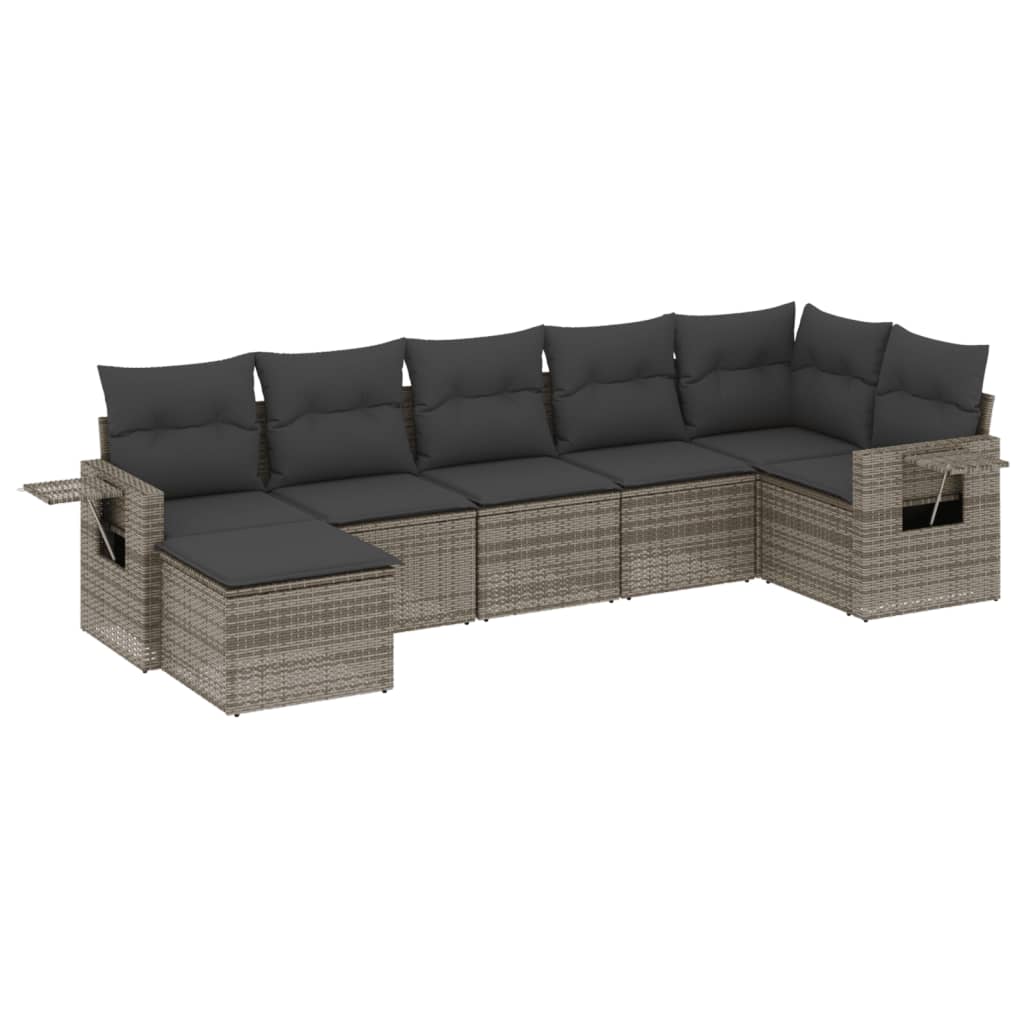 Set Divani da Giardino 7 pz con Cuscini Grigio in Polyrattan | homemem39