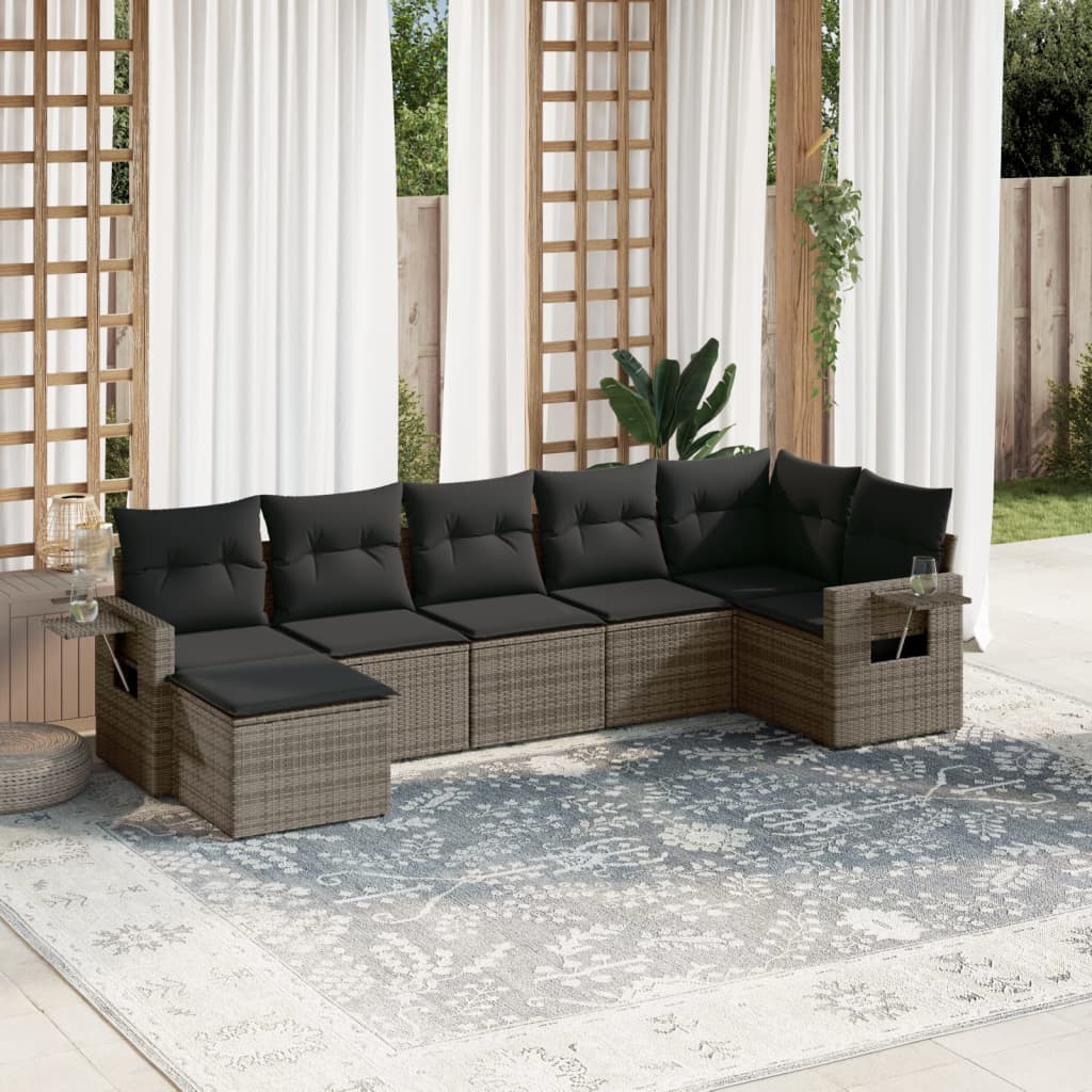 Set Divani da Giardino 7 pz con Cuscini Grigio in Polyrattan | homemem39