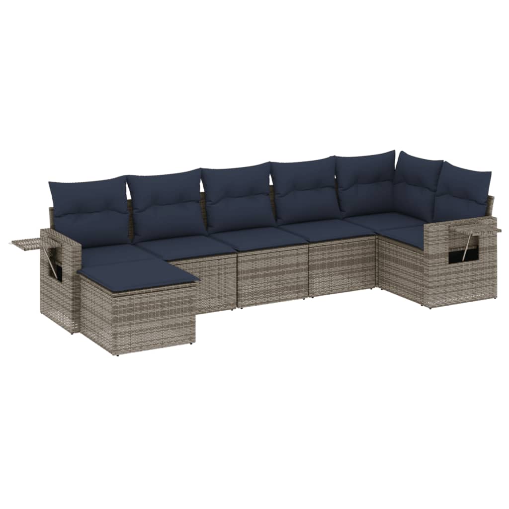 Set Divani da Giardino 7 pz con Cuscini Grigio in Polyrattan | homemem39