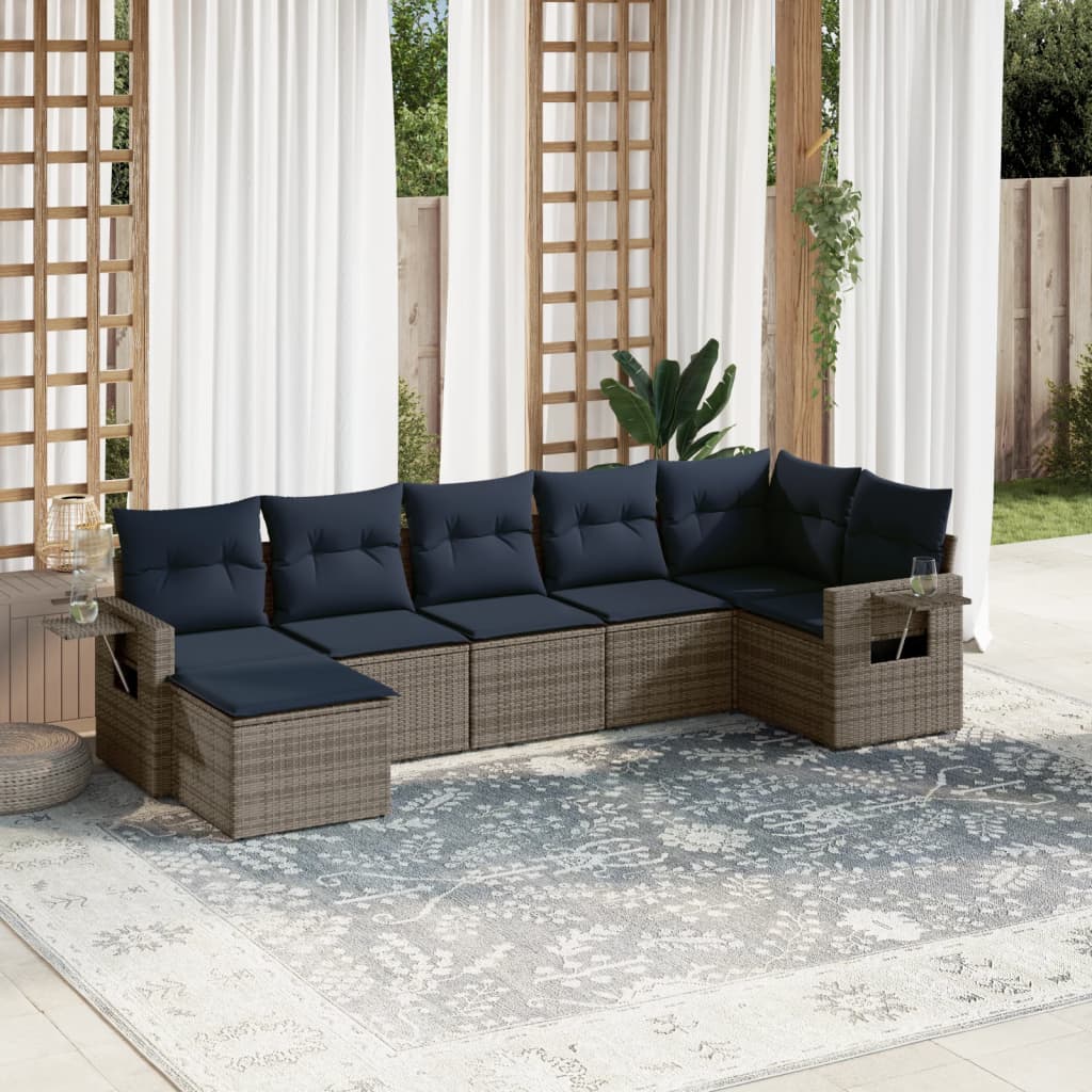 Set Divani da Giardino 7 pz con Cuscini Grigio in Polyrattan | homemem39