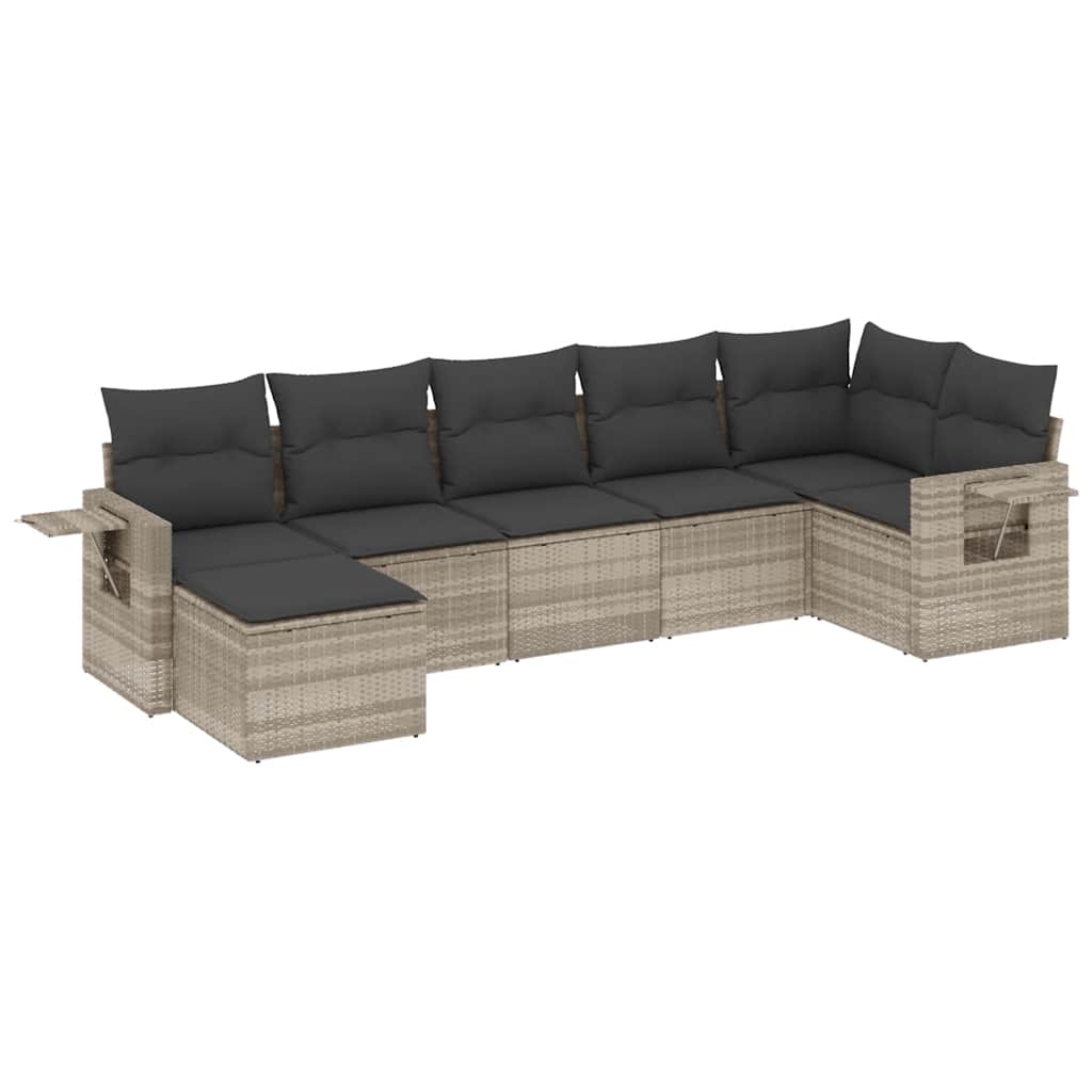 Set Divani da Giardino 7pz con Cuscini Grigio Chiaro Polyrattan | homemem39