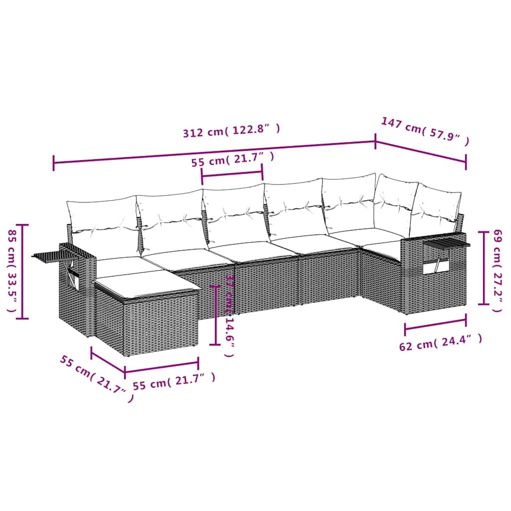 Set Divani da Giardino 7pz con Cuscini Grigio Chiaro Polyrattan - homemem39