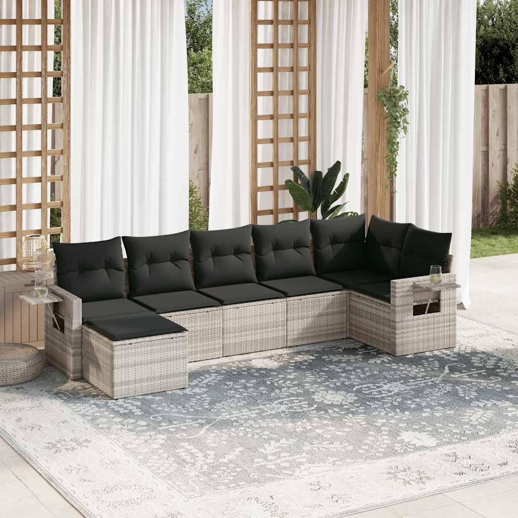 Set Divani da Giardino 7pz con Cuscini Grigio Chiaro Polyrattan - homemem39