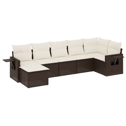 Set Divani da Giardino 7 pz con Cuscini Marrone in Polyrattan | homemem39