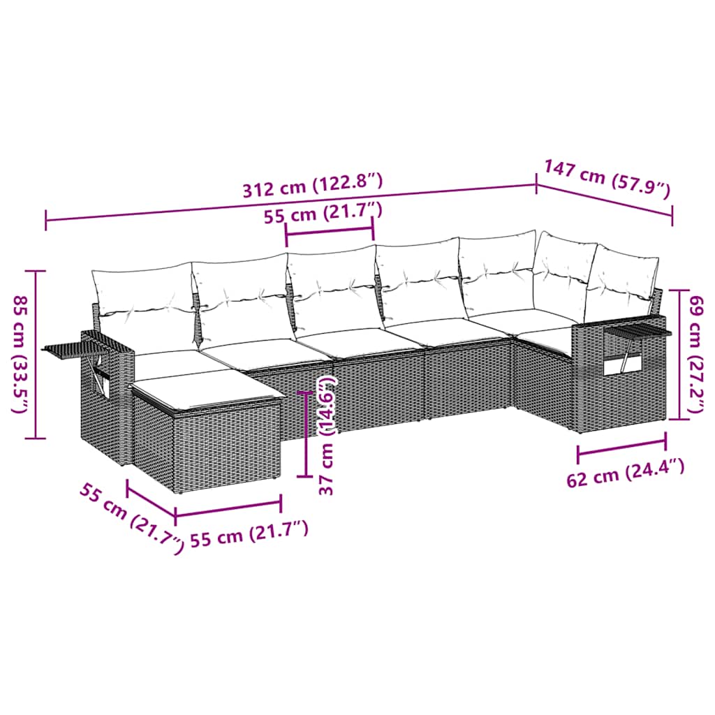 Set Divani da Giardino 7 pz con Cuscini Marrone in Polyrattan | homemem39