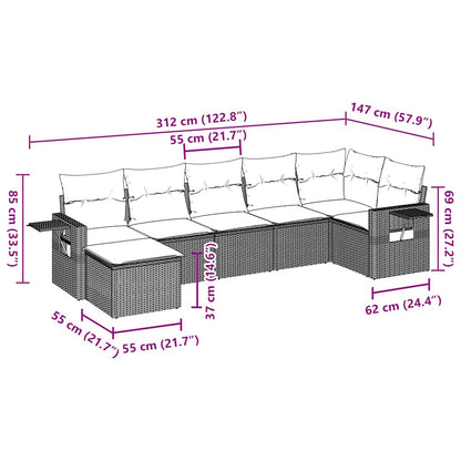 Set Divani da Giardino 7 pz con Cuscini Marrone in Polyrattan | homemem39