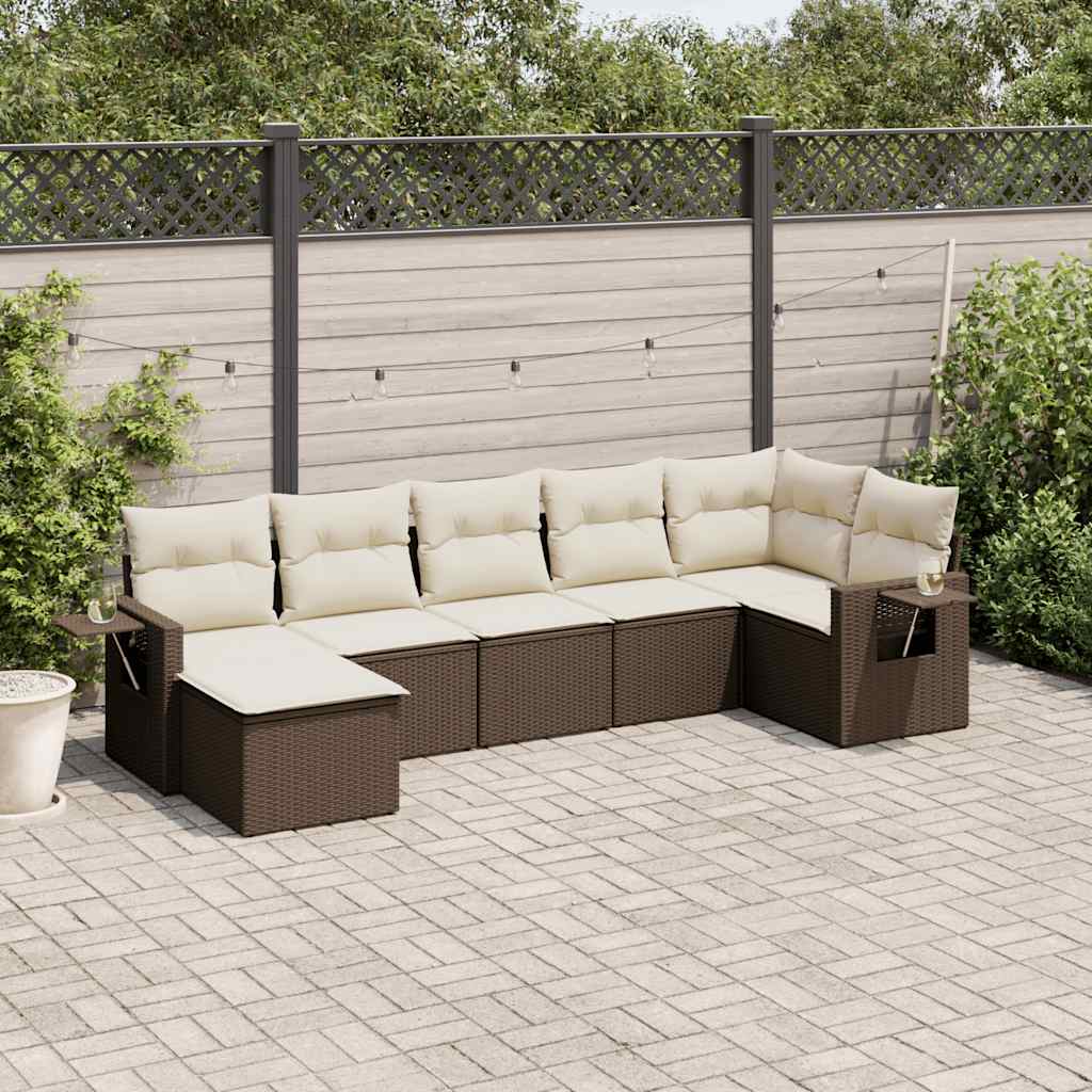 Set Divani da Giardino 7 pz con Cuscini Marrone in Polyrattan - homemem39