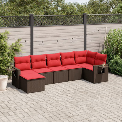 Set Divani da Giardino 7 pz con Cuscini Marrone in Polyrattan