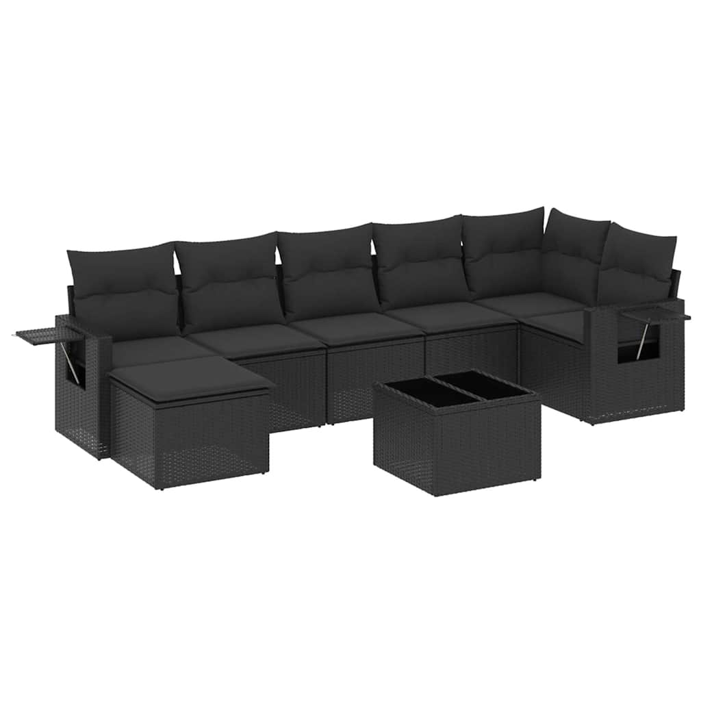 Set Divani da Giardino con Cuscini 8 pz Nero in Polyrattan
