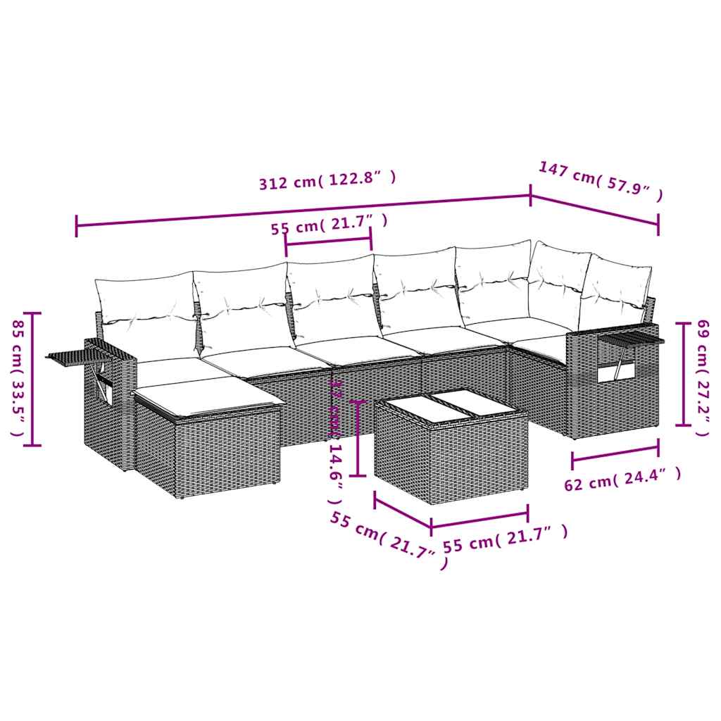 Set Divani da Giardino con Cuscini 8 pz Nero in Polyrattan | homemem39