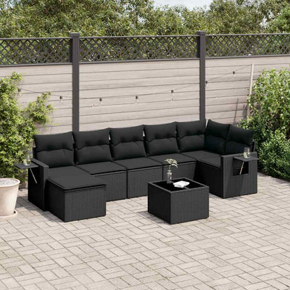 Set Divani da Giardino con Cuscini 8 pz Nero in Polyrattan