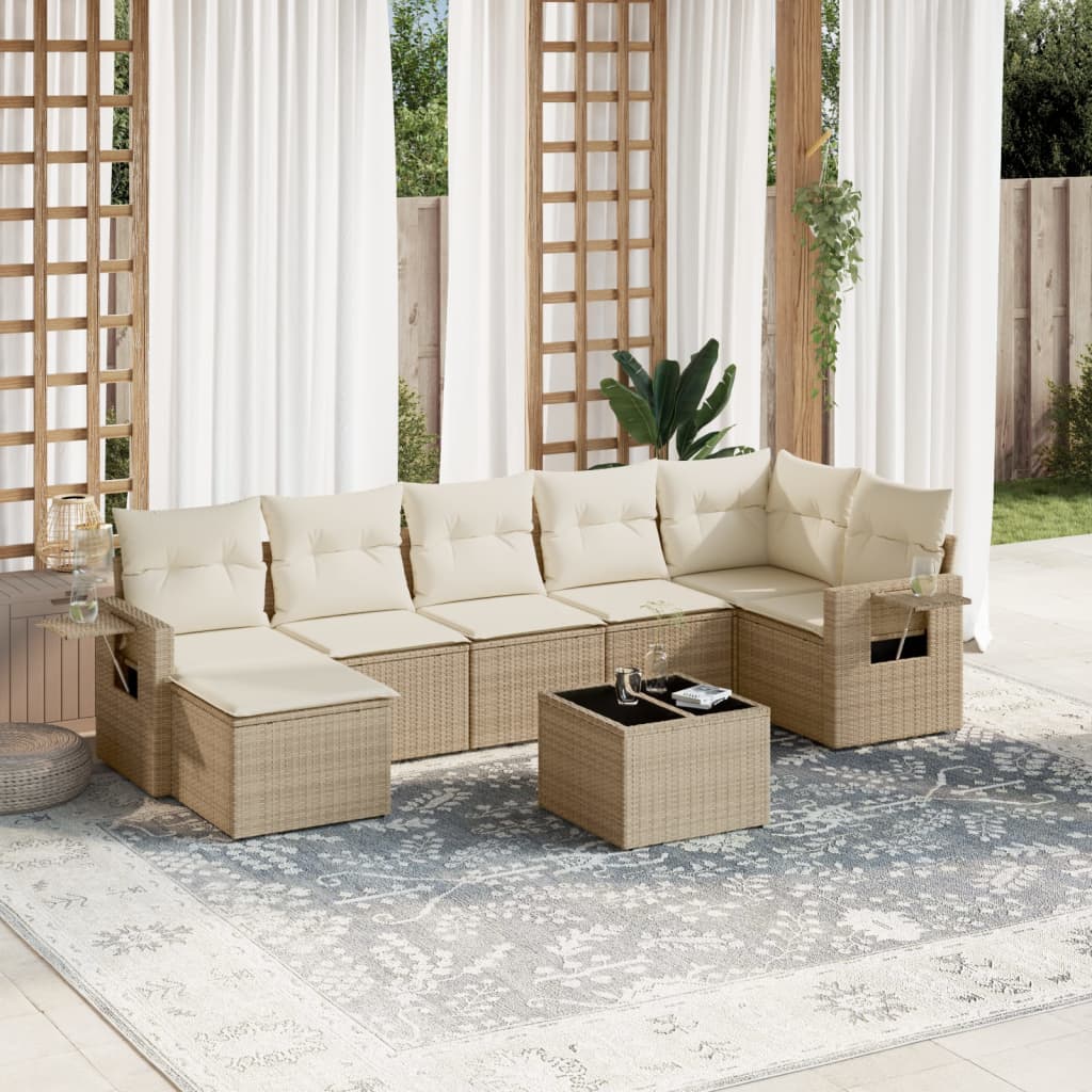 Set Divano da Giardino 8 pz con Cuscini Beige in Polyrattan - homemem39