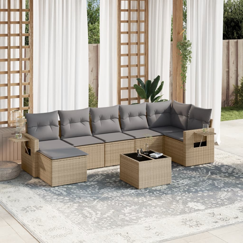 Set Divano da Giardino 8 pz con Cuscini Beige in Polyrattan | homemem39