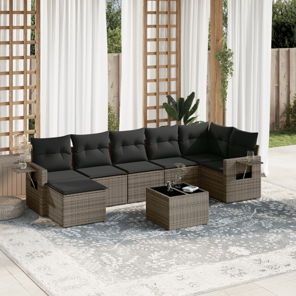 Set Divano da Giardino 8 pz con Cuscini Grigio in Polyrattan | homemem39