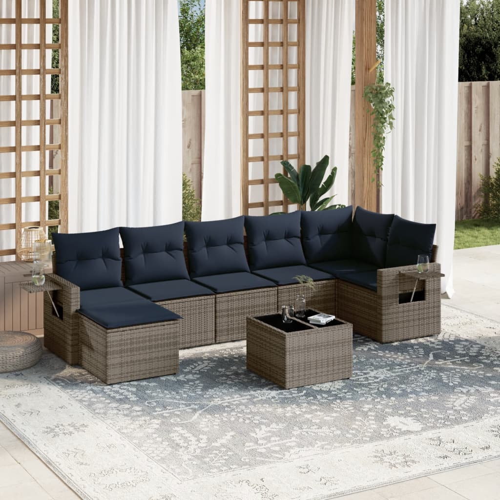 Set Divani da Giardino 8 pz con Cuscini Grigio in Polyrattan | homemem39