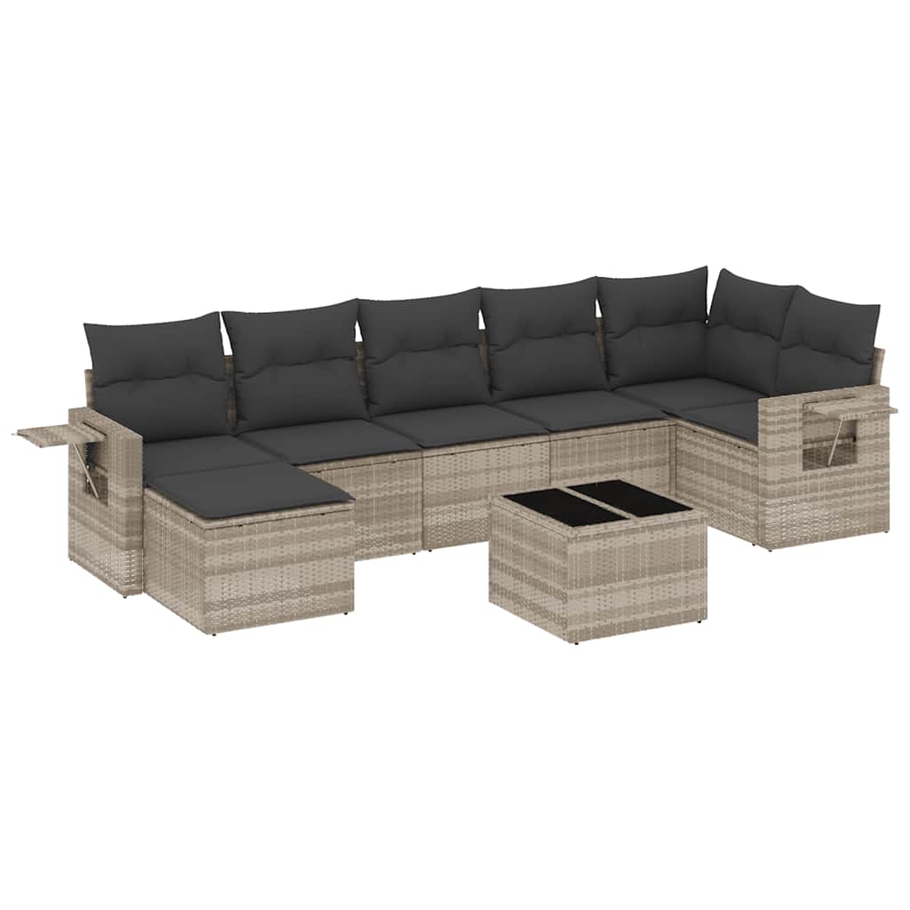 Set Divano da Giardino 8pz con Cuscini Grigio Chiaro Polyrattan | homemem39