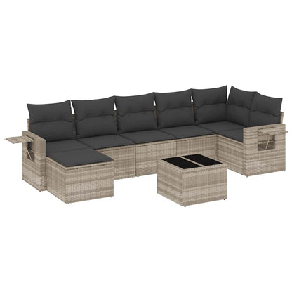 Set Divano da Giardino 8pz con Cuscini Grigio Chiaro Polyrattan | homemem39