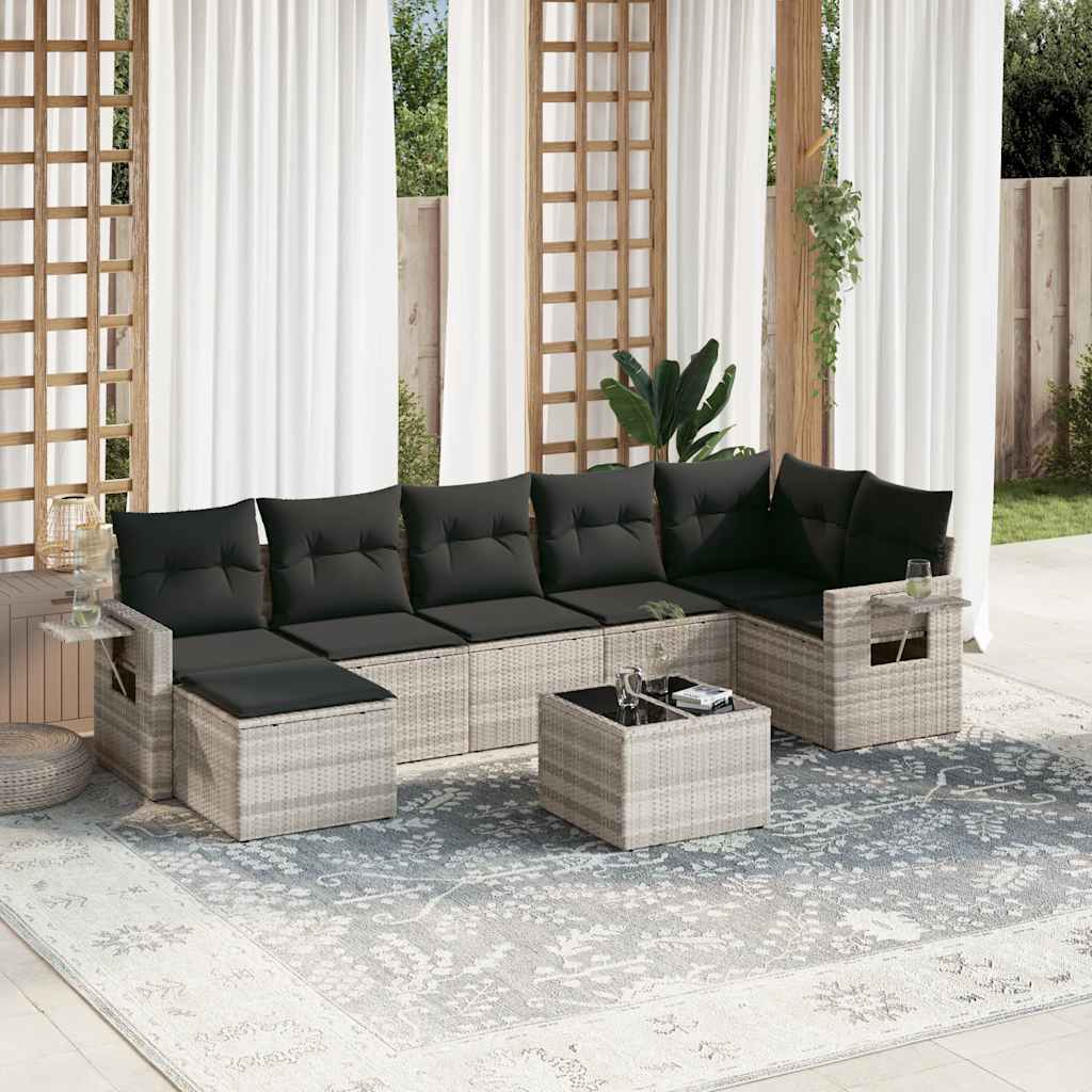Set Divano da Giardino 8pz con Cuscini Grigio Chiaro Polyrattan | homemem39