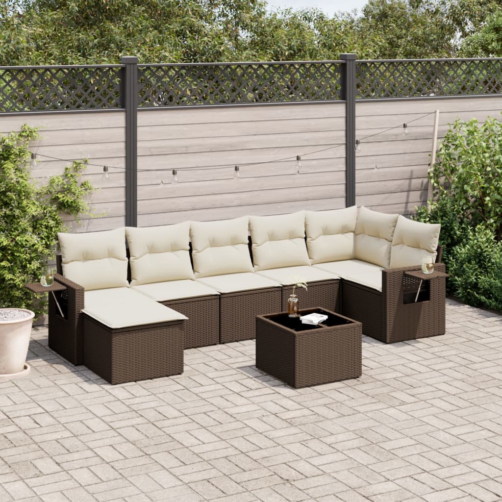 Set Divani da Giardino 8 pz con Cuscini Marrone in Polyrattan | homemem39