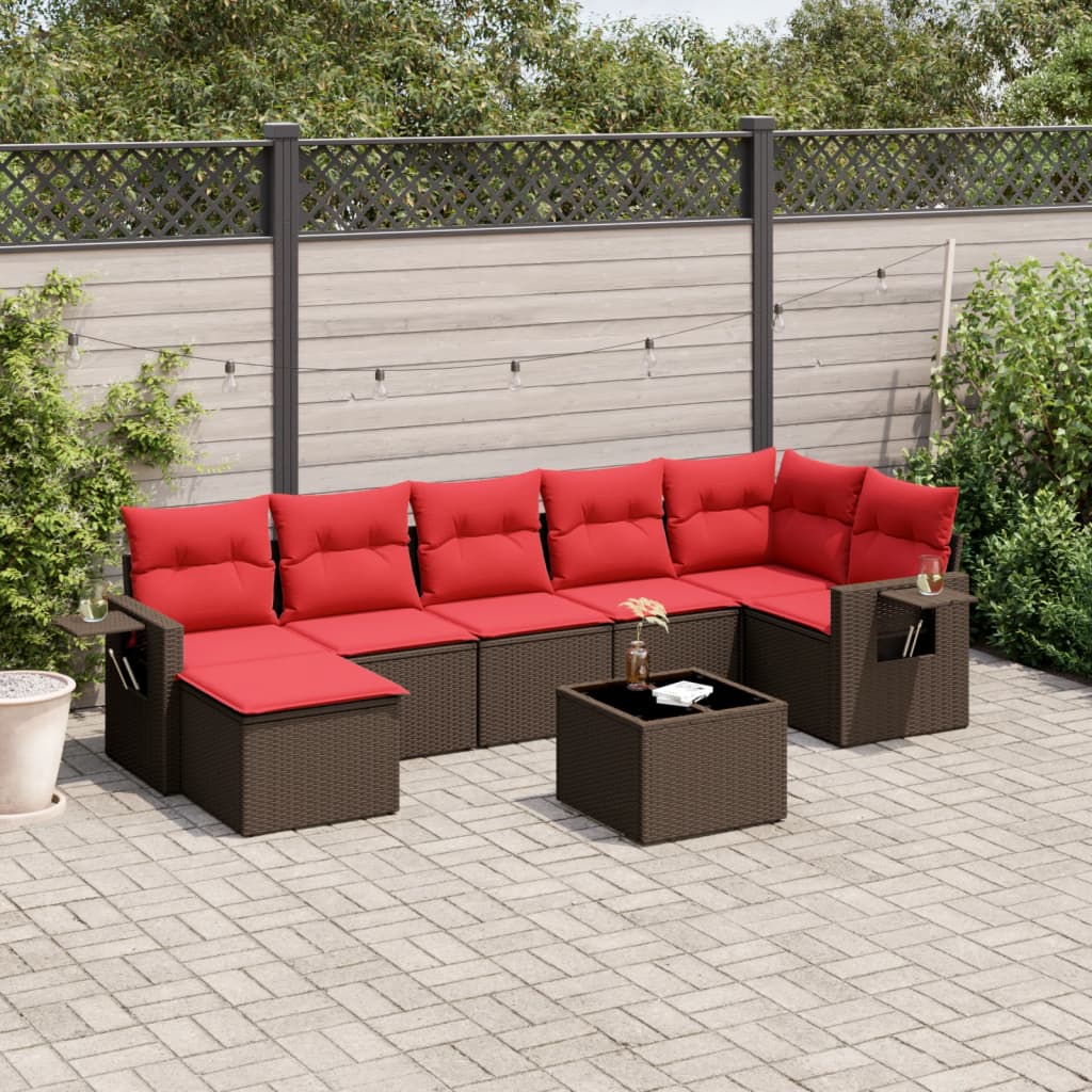 Set Divani da Giardino 8 pz con Cuscini Marrone in Polyrattan | homemem39
