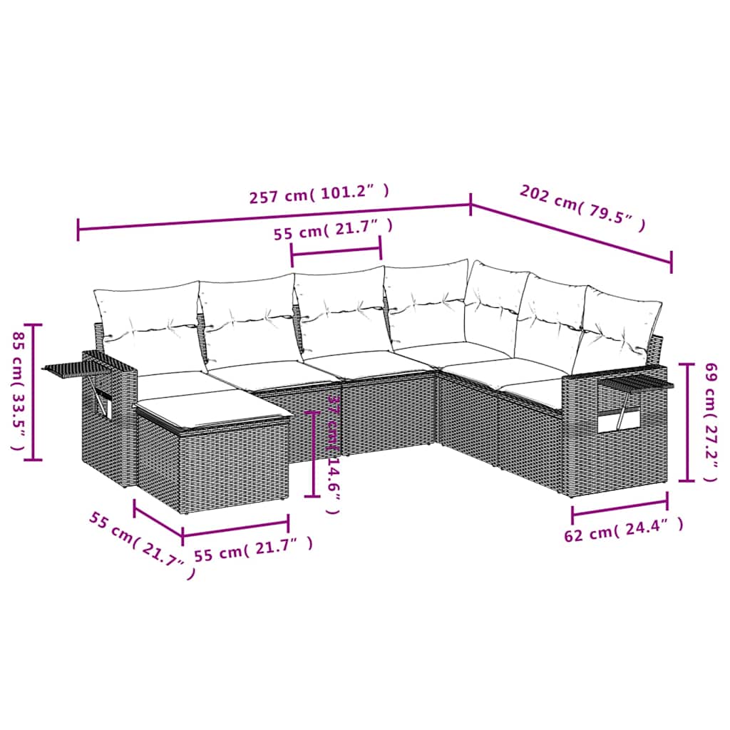 Set Divani da Giardino con Cuscini 7pz Nero Polyrattan | homemem39