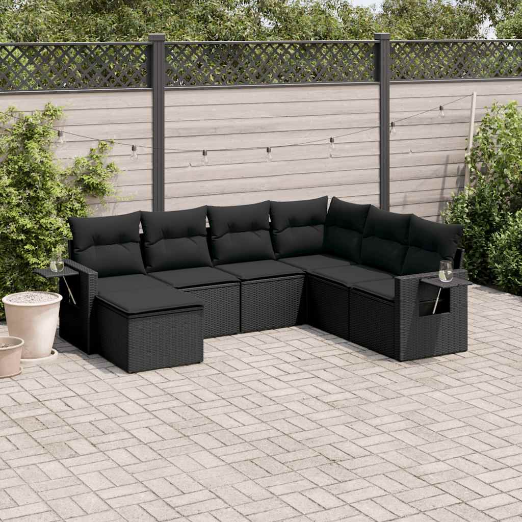 Set Divani da Giardino con Cuscini 7pz Nero Polyrattan | homemem39