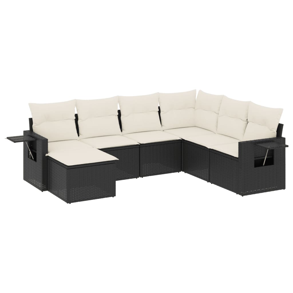 Set Divani da Giardino con Cuscini 7pz Nero Polyrattan | homemem39