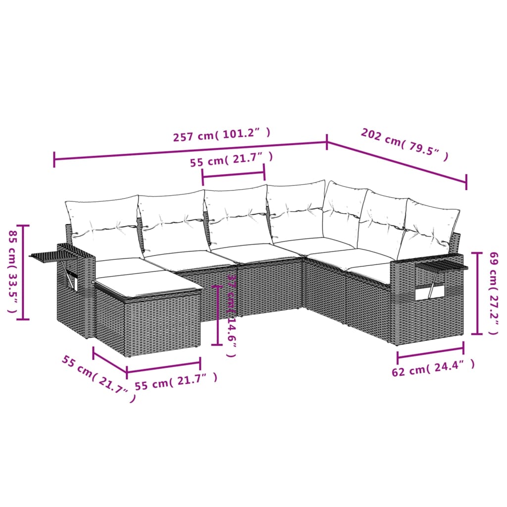 Set Divani da Giardino con Cuscini 7pz Nero Polyrattan | homemem39