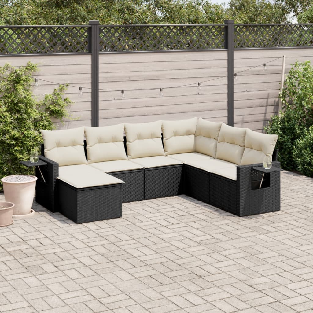 Set Divani da Giardino con Cuscini 7pz Nero Polyrattan | homemem39