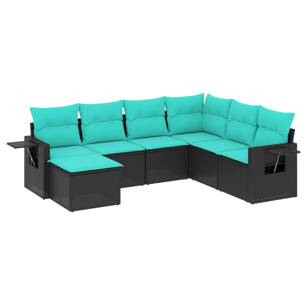 Set Divani da Giardino 7 pz con Cuscini Nero in Polyrattan | homemem39