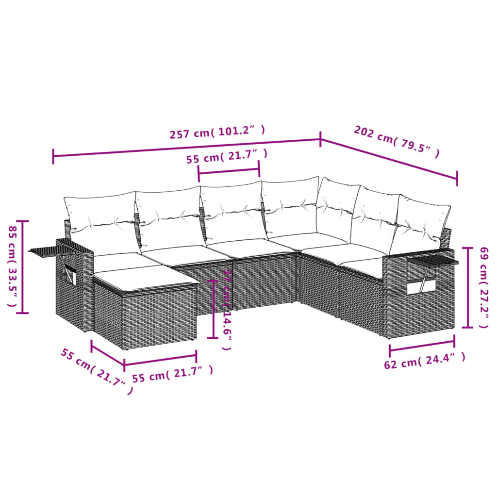 Set Divani da Giardino 7 pz con Cuscini Nero in Polyrattan | homemem39