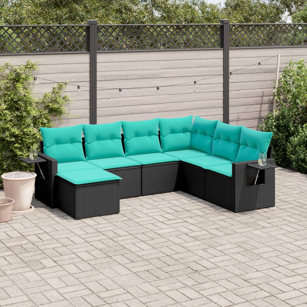 Set Divani da Giardino 7 pz con Cuscini Nero in Polyrattan | homemem39