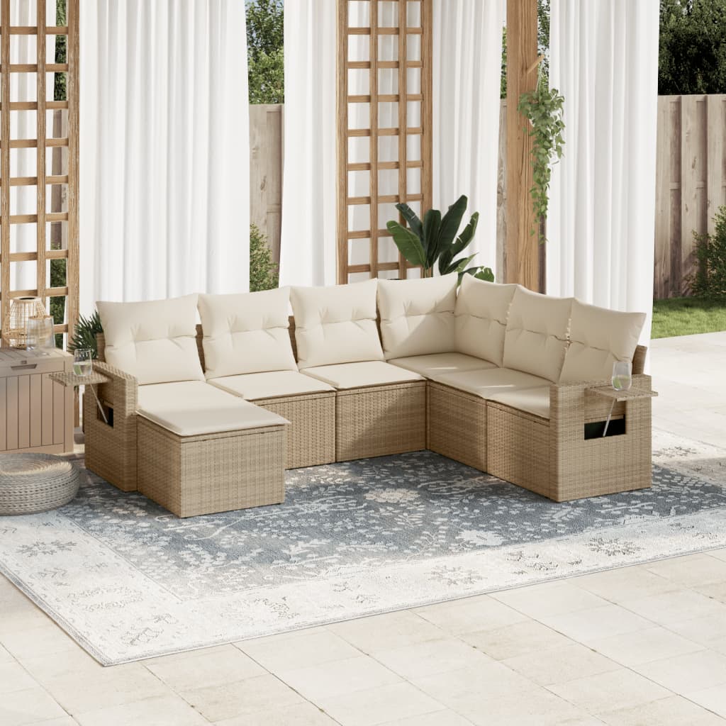Set Divani da Giardino 7 pz con Cuscini Beige in Polyrattan - homemem39